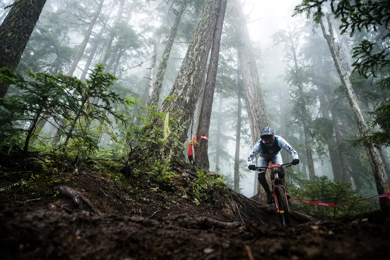 Leigh Johnson racing the Stamina at the 2019 Enduro World Series in Whistler