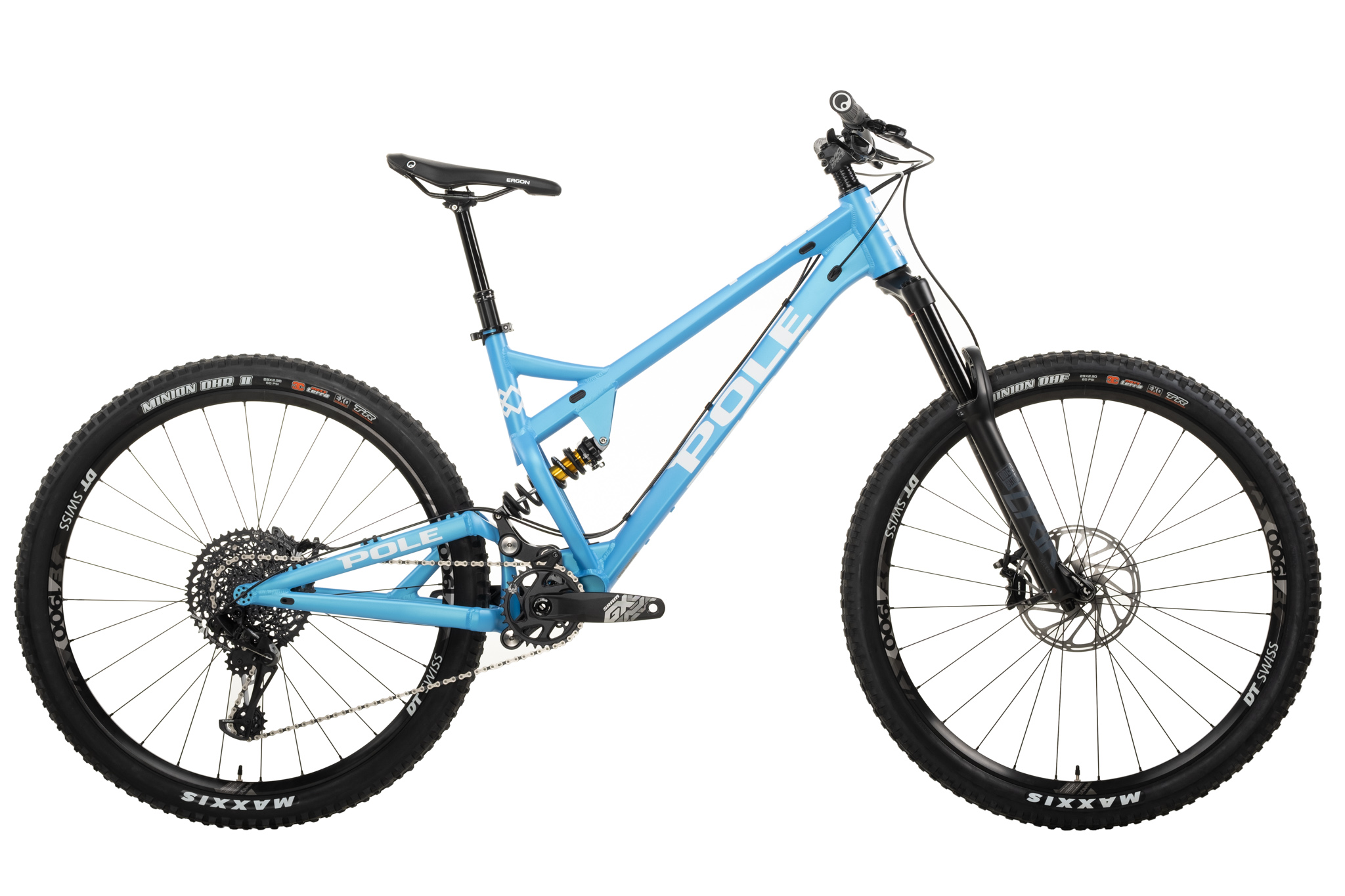 Pole EVOLINK 140 RT full-suspension mountainbike from the side, Polar Blue color